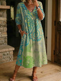 Women's Retro Floral Art Print Casual Stylish Cotton Linen Dress