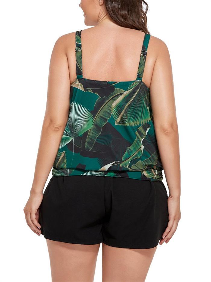Green Grand Palms Loop Strap Blouson Tankini with Cargo Swim Short