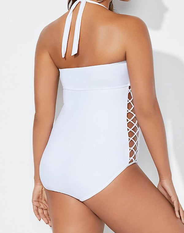 White Cut Out Underwire One Piece Swimsuit