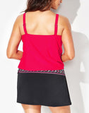 Red Loop Strap Blouson Tankini With A-Line Swim Skirt