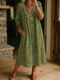 Women's Retro Floral Art Print Casual Stylish Cotton Linen Dress