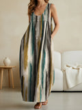 Women's Vintage Stripe Pattern Art Print Casual Loose Denim Vest Dress