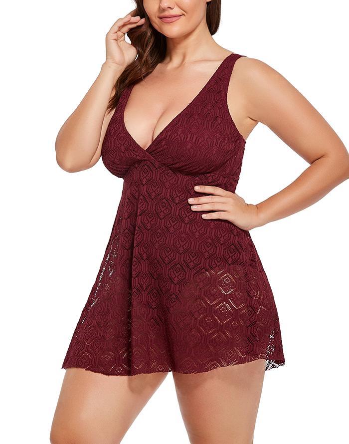 Plum Crochet Side Slit V-Neck Swimdress