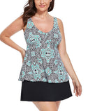 Black White Flower V-NECK Flowy Tankini With A-Line Swim Skirt