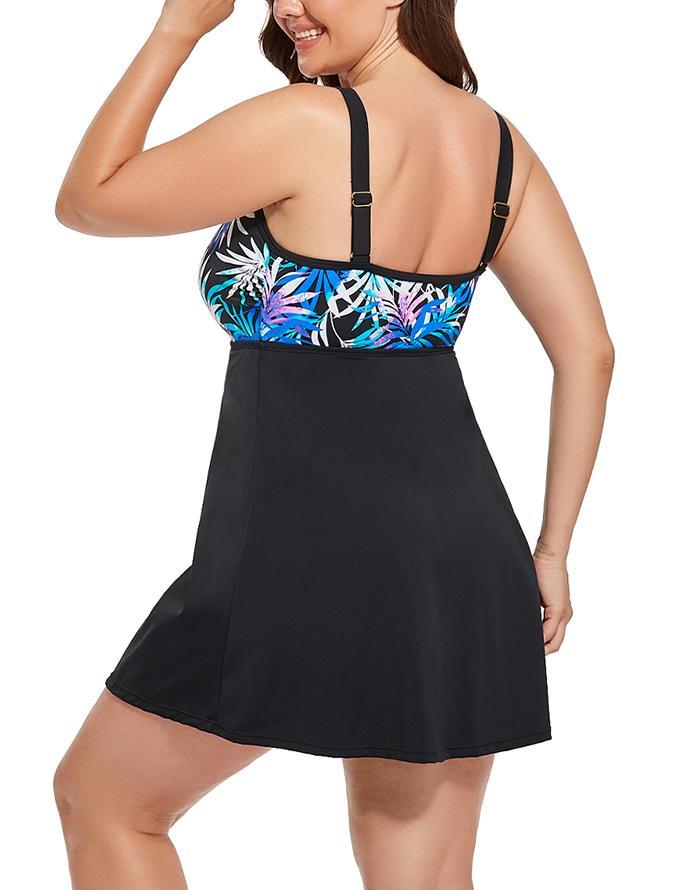 Multi Palm Macrame High Neck One Piece Swimdress