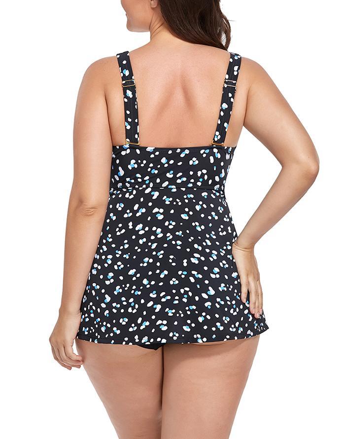White Dots V-Neck Twist Tankini Set