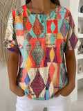 Women's Vintage Pattern Printed Cotton Linen Top