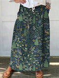 Night Woodland Repeat Pattern Printed Women's Linen Pocket Skirt