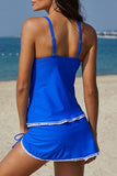 STRIPE PRINT DRAWSTRING SIDE TANKINI SET
