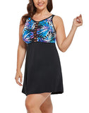 Multi Palm Macrame High Neck One Piece Swimdress