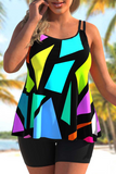 Colorful Plus Size Geometric Print Tankini Set