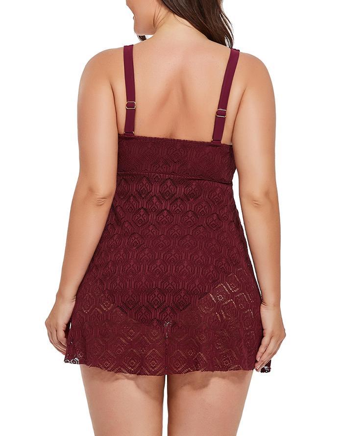 Plum Crochet Side Slit V-Neck Swimdress