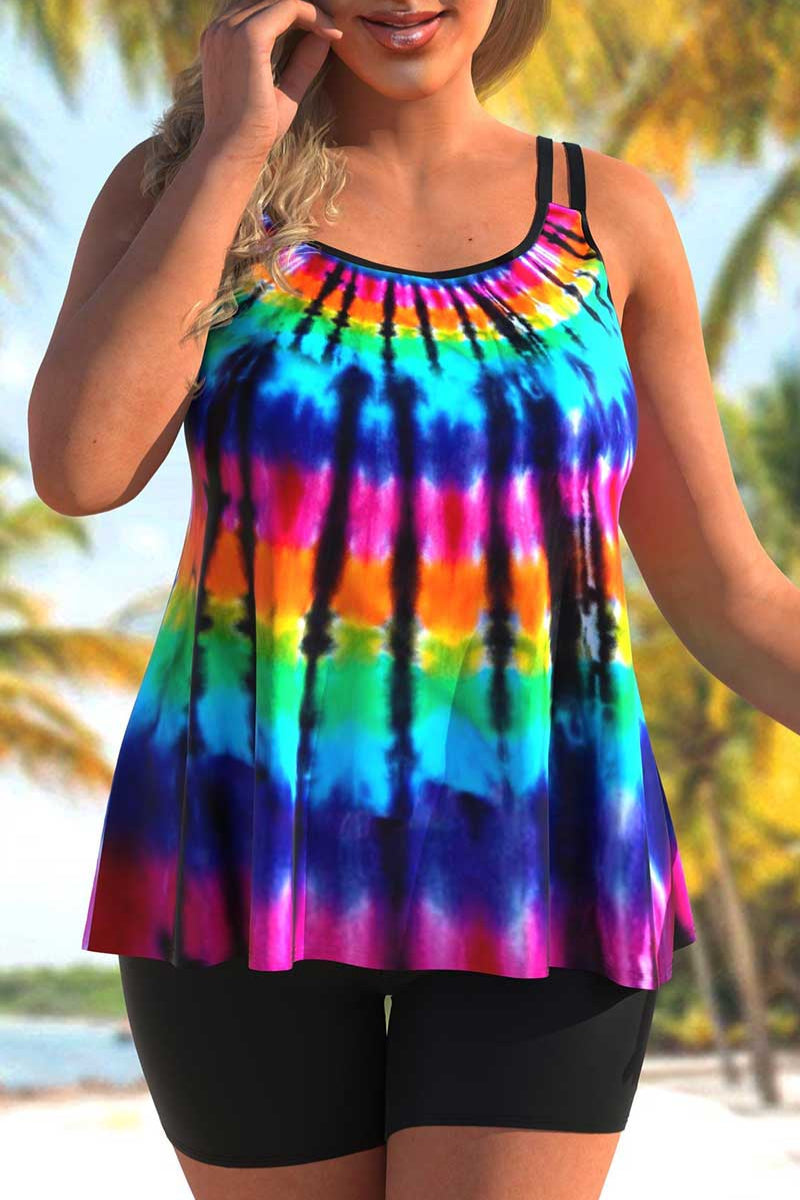 Tie Dye Print Plus Size Tankini Set