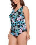 Pink Floral Sarong Front One Piece Swimsuit
