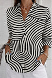 Women's Waffle Shirt Casual Shirt Summer Tops Graphic Geometric Vintage Stylish Long Sleeve Turndown Long Tops