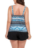 Geometric Print Loop Strap Blouson Tankini with Cargo Swim Short