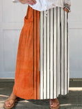 Women's Vintage Abstract Geometric Art Print Linen Pocket Skirt
