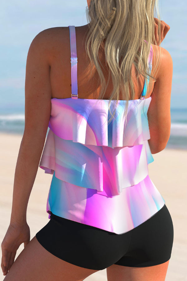 Multi Color Ombre Layered Hem Tankini Set