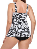 Black White Flower V-NECK Flowy Tankini Set