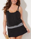 Black Loop Strap Blouson Tankini With A-Line Swim Skirt