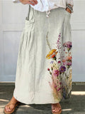 Women's Floral Print Linen Pocket Skirt