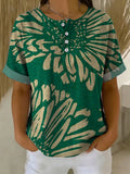 Women's Vintage Flower Pattern Printed Cotton Linen Top