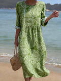 Women's Vintage Flower Art Print Cotton Dress