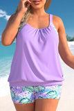 Plus Size Floral Print Light Purple Tankini Set