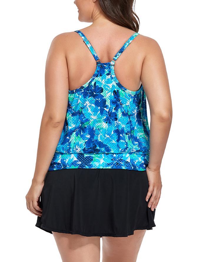 Water Orchid Lightweight Blouson Tankini With Side Slit Swim Skirt