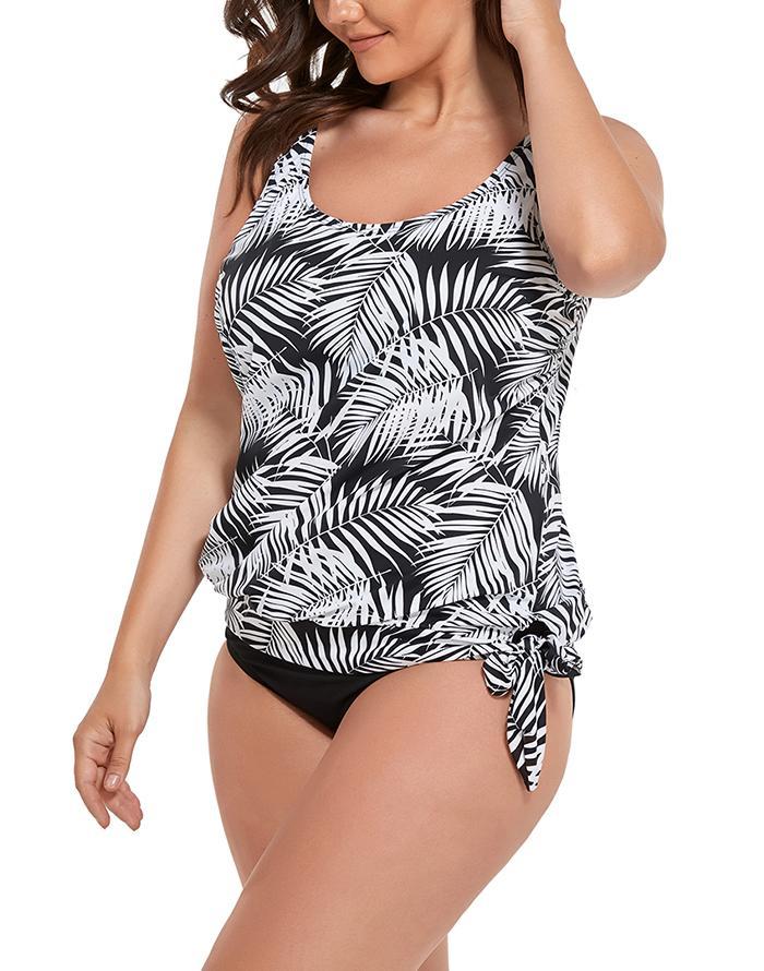 Leaves Classic Side Tie Blouson Tankini Set