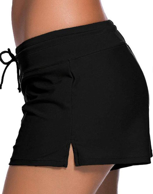 Black Low-rise Lace-up Boxer Swim Short