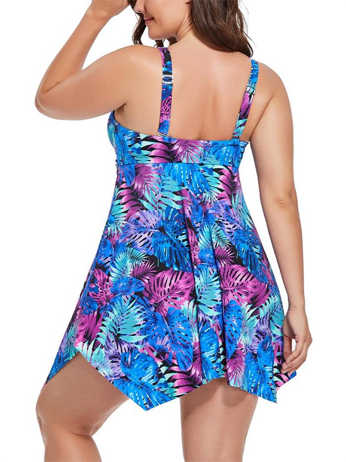 Blue Palm Two Piece Handkerchief Swimdress set
