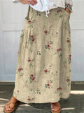 Women's Floral Print Linen Pocket Skirt