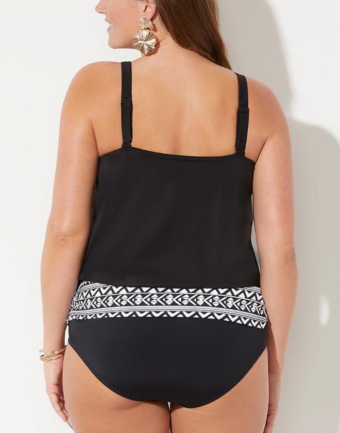 Black Loop Strap Blouson Tankini Set