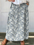 Women's Flower Art Print Linen Pocket Skirt