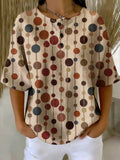 Women's Retro Polka Dots Print Casual Waffle-knit Top