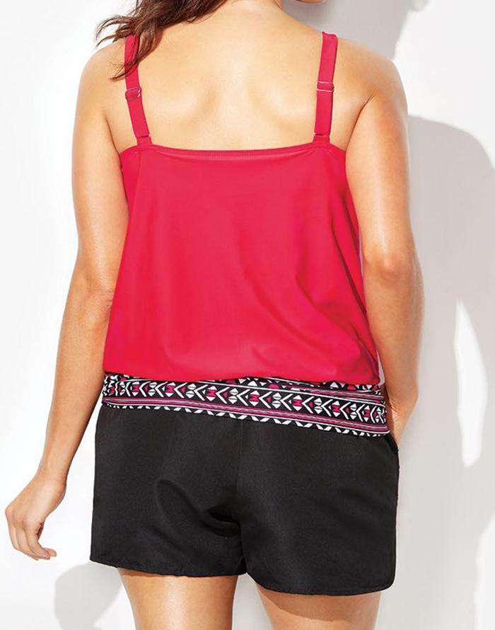 Red Loop Strap Blouson Tankini with Cargo Swim Short