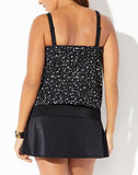 Black White Dot Loop Strap Blouson Tankini With A-Line Swim Skirt
