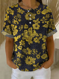Women's Vintage Flower Pattern Printed Cotton Linen Top