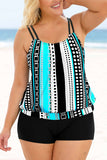 Plus Size Geometric Print Cyan Tankini Set