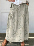 Women's Retro Floral Art Print Casual Linen Pocket Skirt