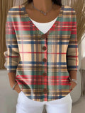 Women's Retro Christmas Plaid Art Print Cardigan