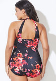 Poppies H-Back Sarong Front One Piece Swimsuit