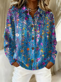 Women's Floral Pattern Art Print Casual Cotton Knitted Sweater