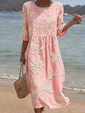 Women's Vintage Flower Art Print Cotton Dress