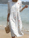 Women's Vintage Flower Art Print Cotton Dress