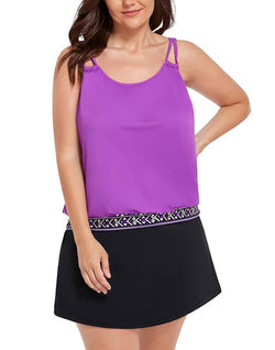 Purple Loop Strap Blouson Tankini With A-Line Swim Skirt