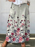 Spring Floral Pattern Printed Women's Linen Pocket Skirt