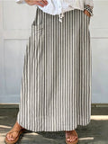 Women's Striped Abstract Geometry Art Pattern Print Linen Pocket Skirt