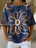 Women's Floral Print Casual Waffle-knit Top